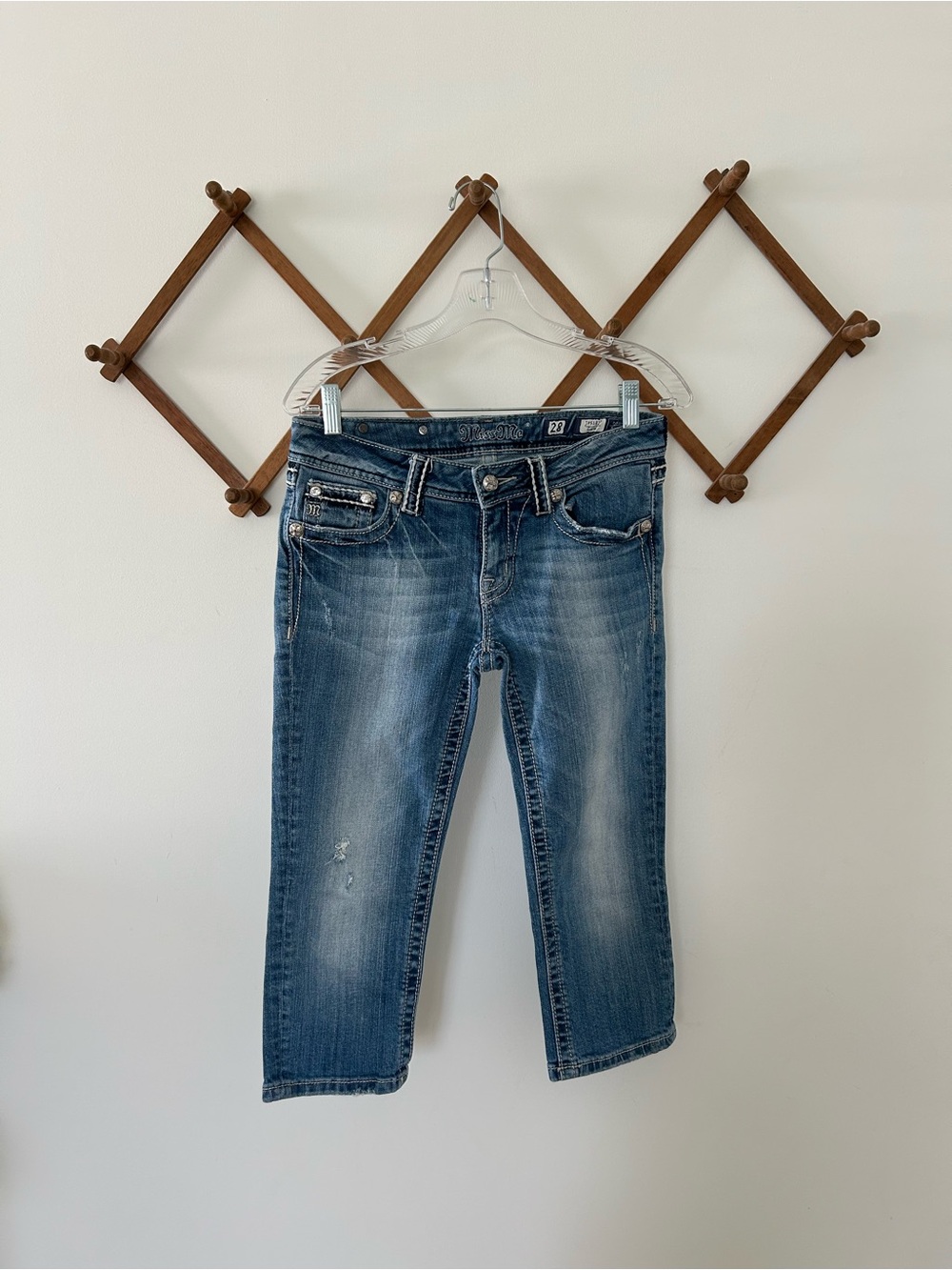 MissMe Y2K Vintage Faded Blue Cropped Women’s Low Rise Jeans
